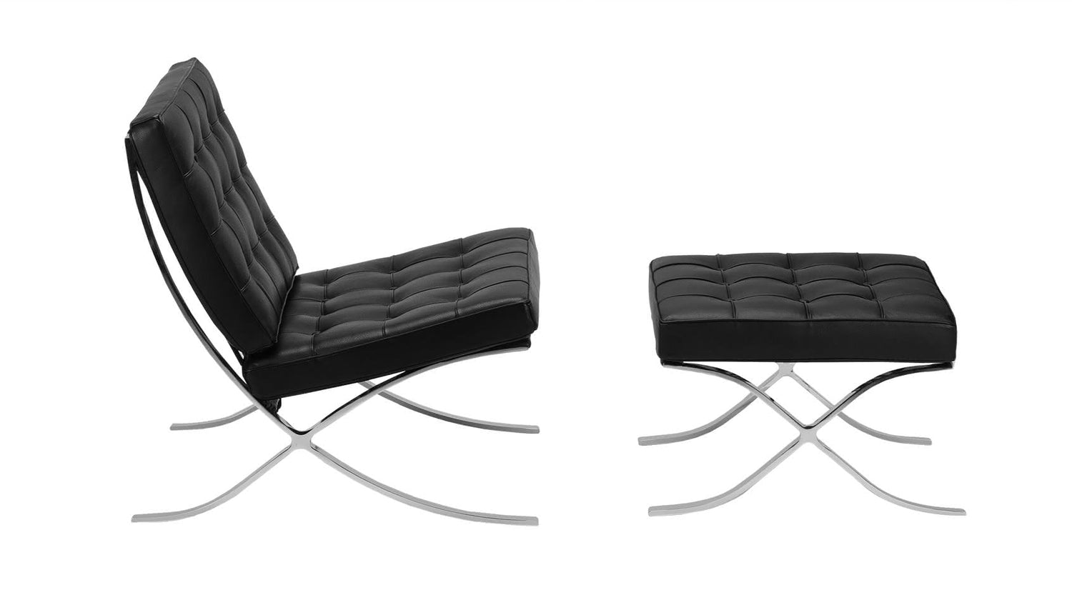 Barcelona set armchair and stool with leather or fabric upholstery