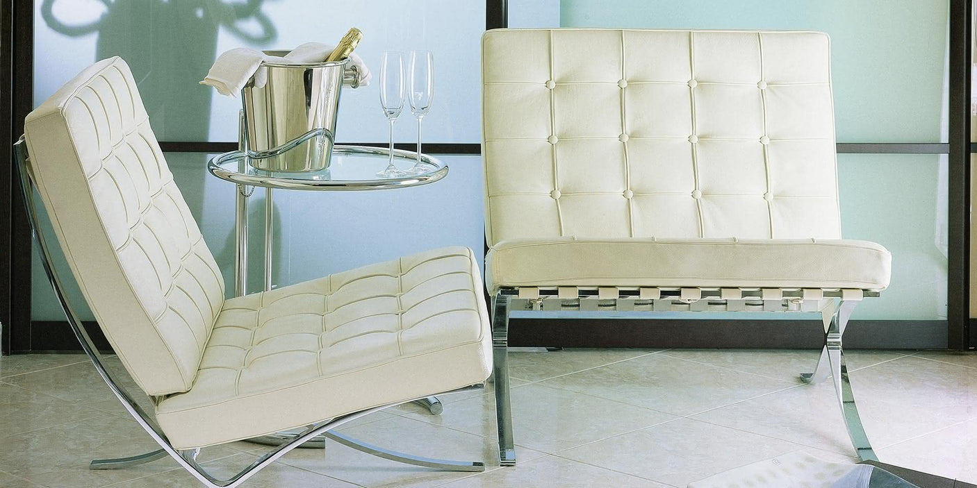 Barcelona armchair with leather or fabric upholstery