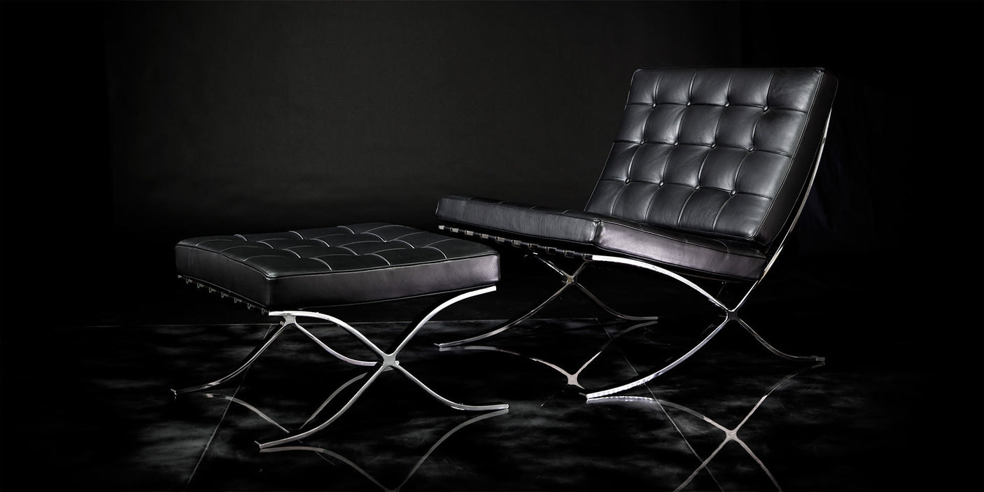 Barcelona armchair with leather or fabric upholstery