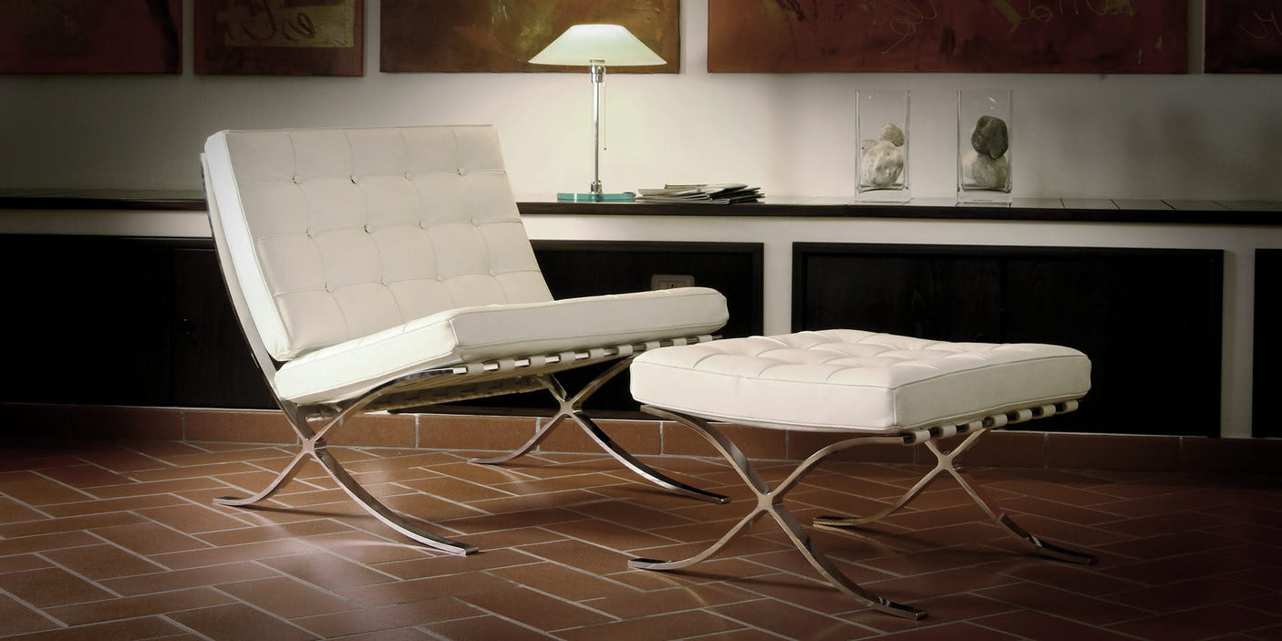 Barcelona armchair with leather or fabric upholstery