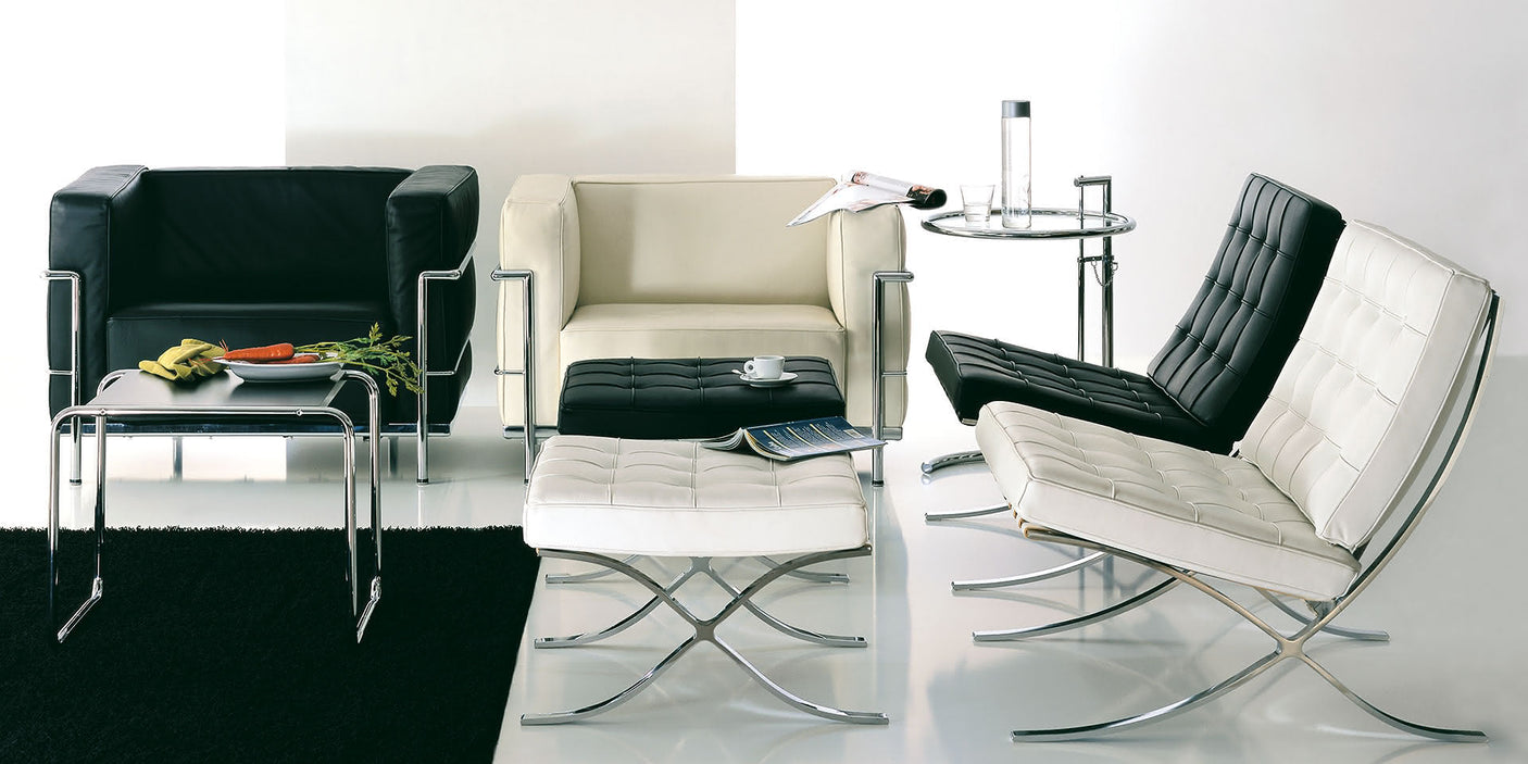 Barcelona armchair with leather or fabric upholstery
