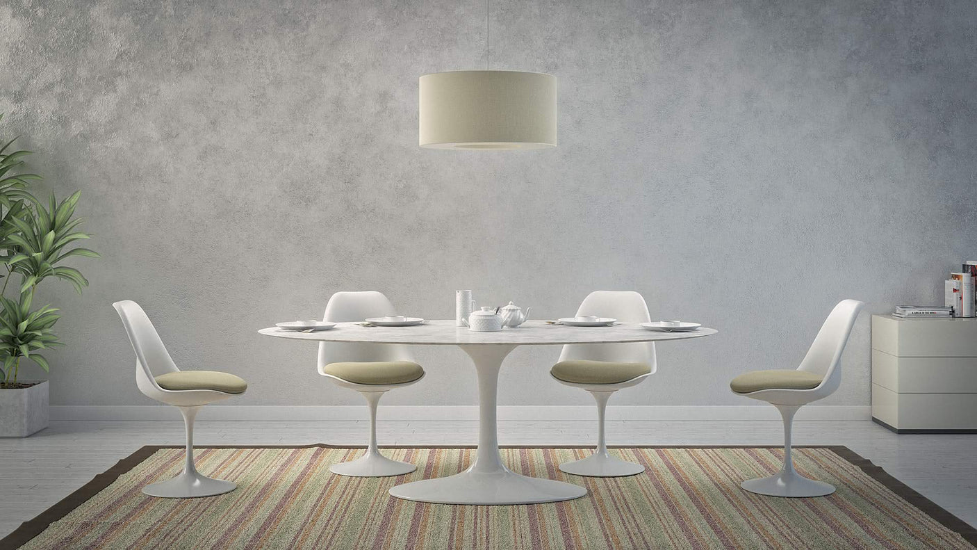 Tulip oval dining table with marble top
