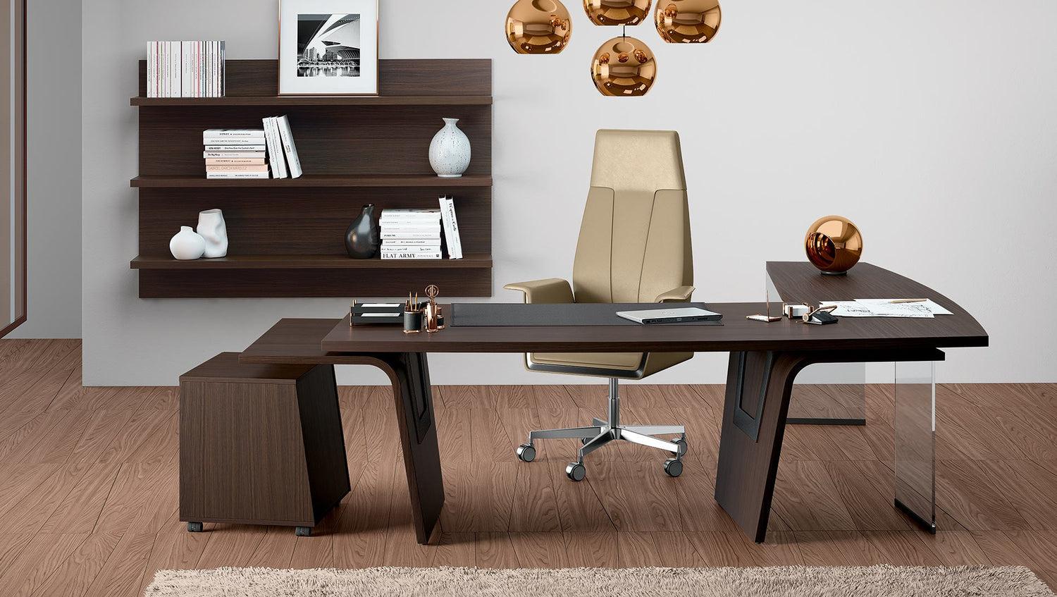 LARUS Tilted pedestal on wheels lh with shock absorber and 3 drawers