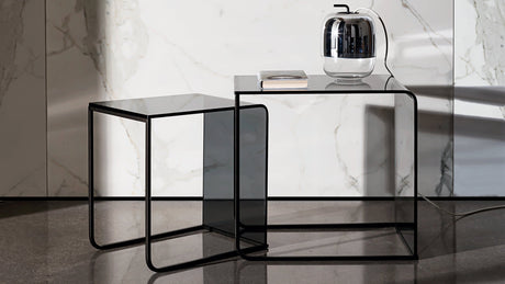 Nido coffee table design in glass and polished chrome 4