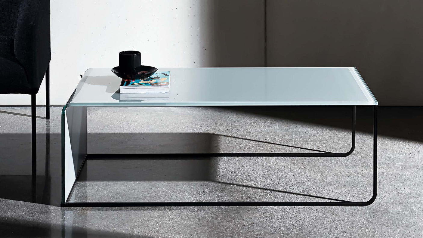 Nido coffee table design in glass and polished chrome 2