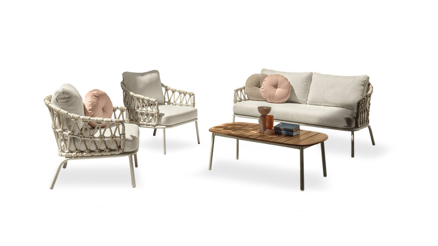 Set iris n. 1 canapé + n. 2 fauteuils + n. 1 table basse pour l'extérieur