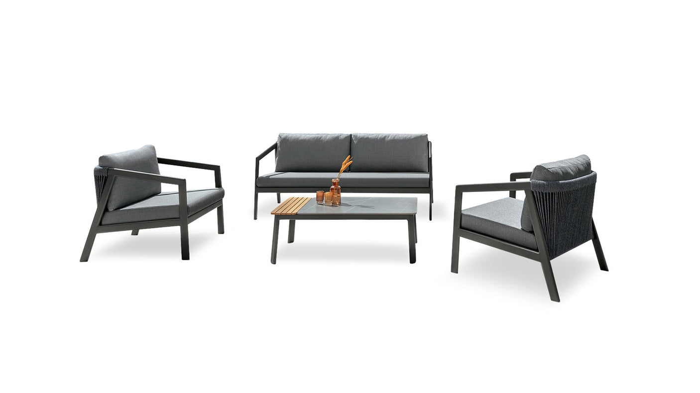 Set nova n. 1 canapé + n. 2 fauteuils + n. 1 table basse pour l'extérieur