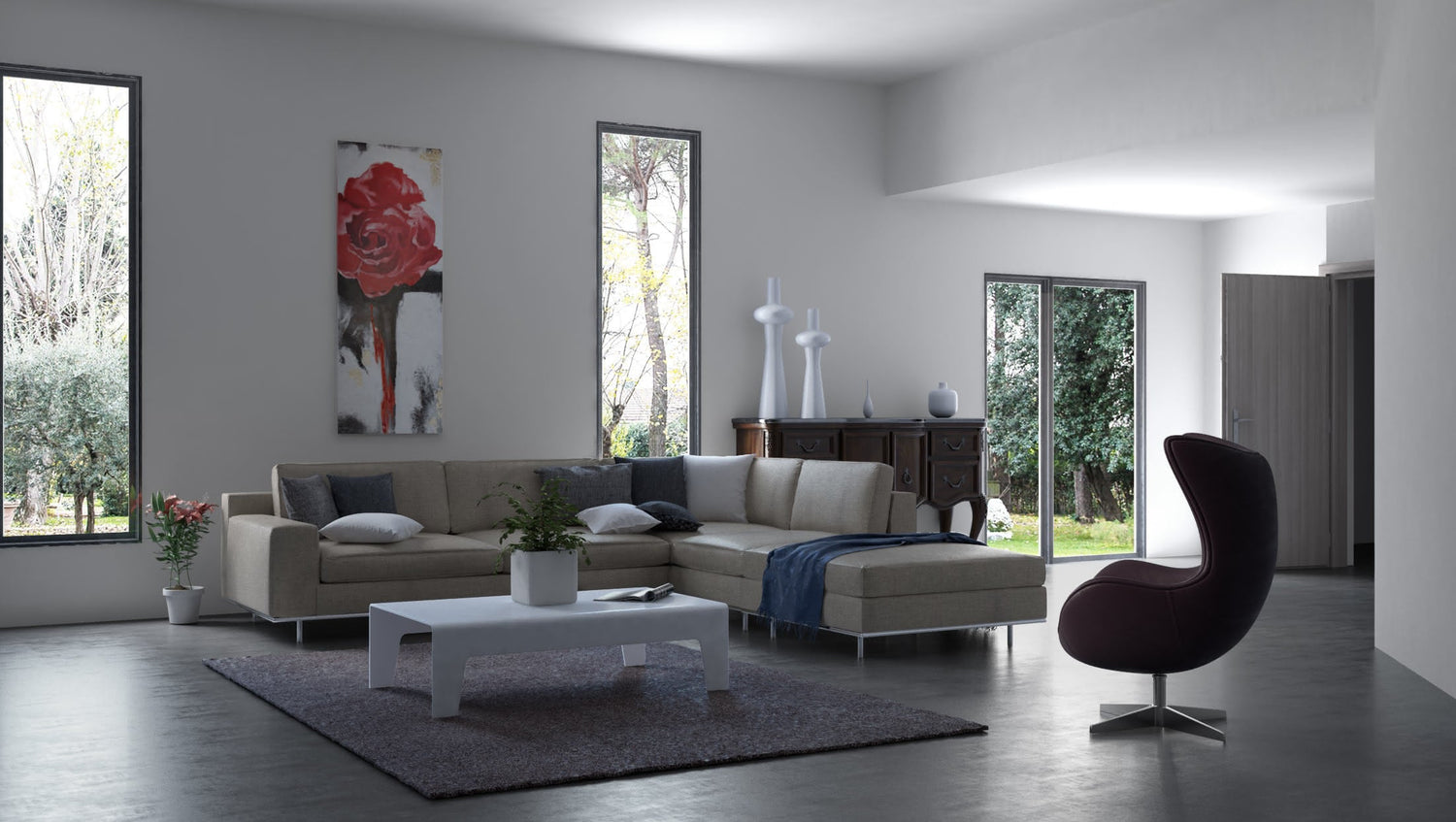 Dos corner sofa Frog coffee table Egg chair