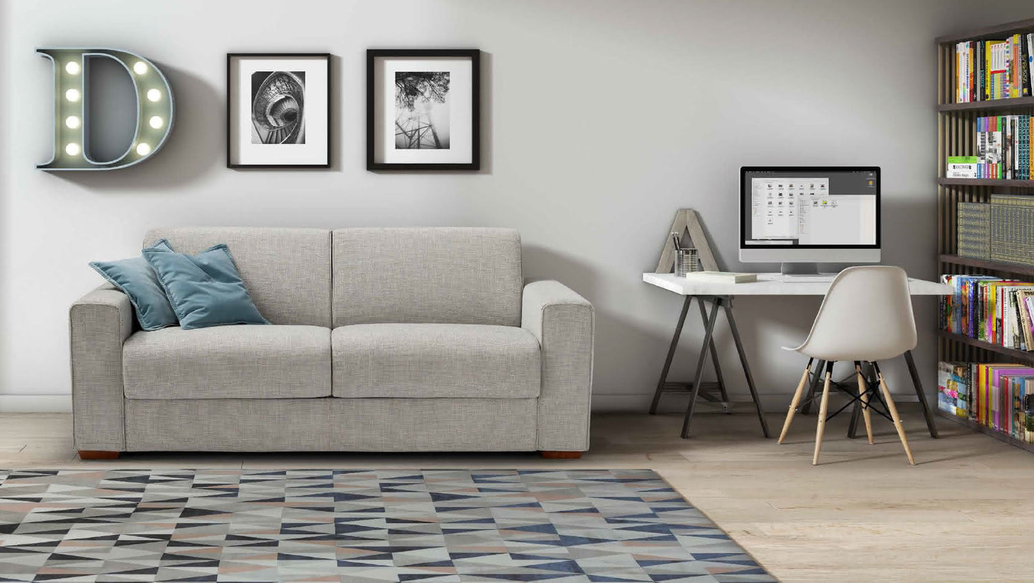 DALTON-PIÙ Sofa Bed 2 seater with metal base and double bed