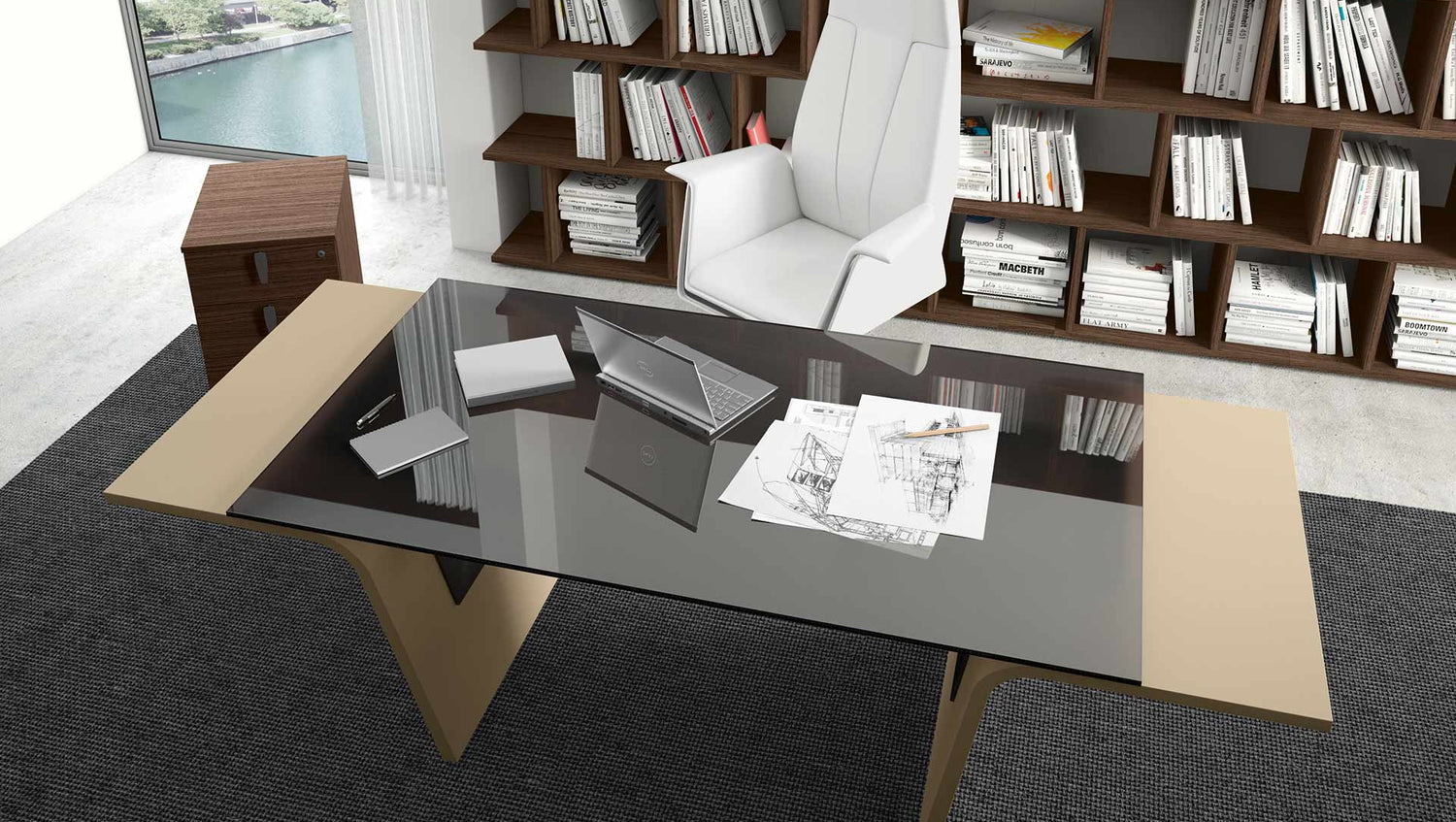 BUREAU DROIT EN VERRE LARUS PIEDS ESTERNAUX